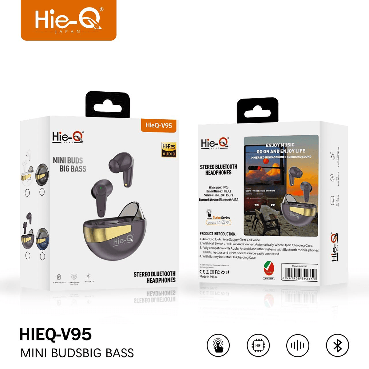 سماعات أذن لاسلكية Hie-Q Japan Mini Buds Big Bass - V95