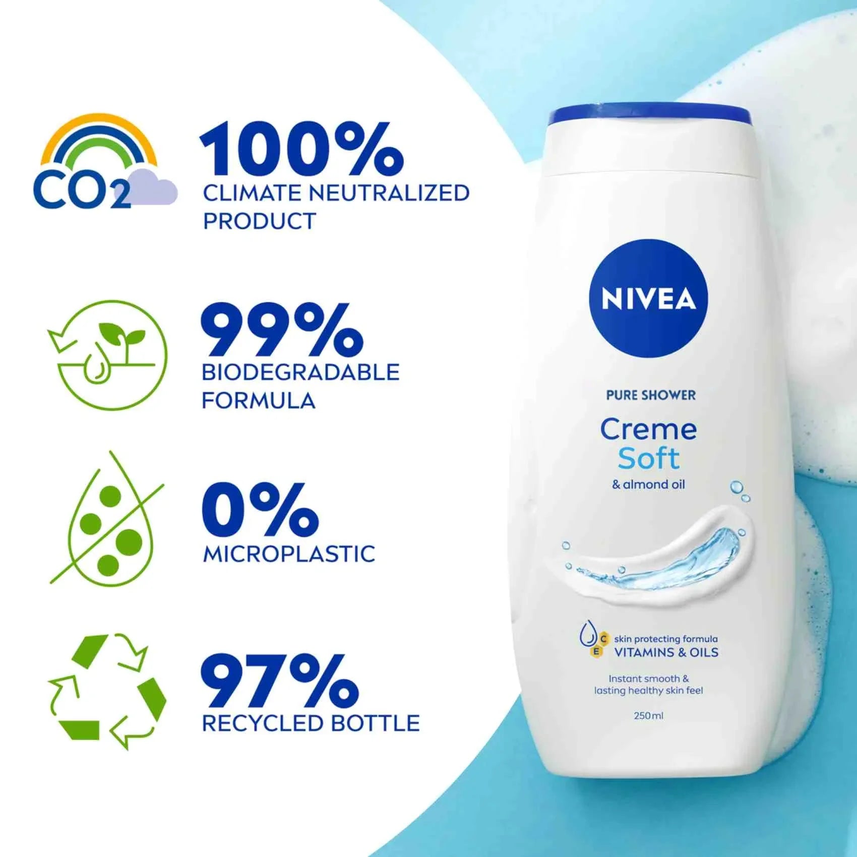 Nivea Pure Shower Cream Soft & Almond Oil - 250ml