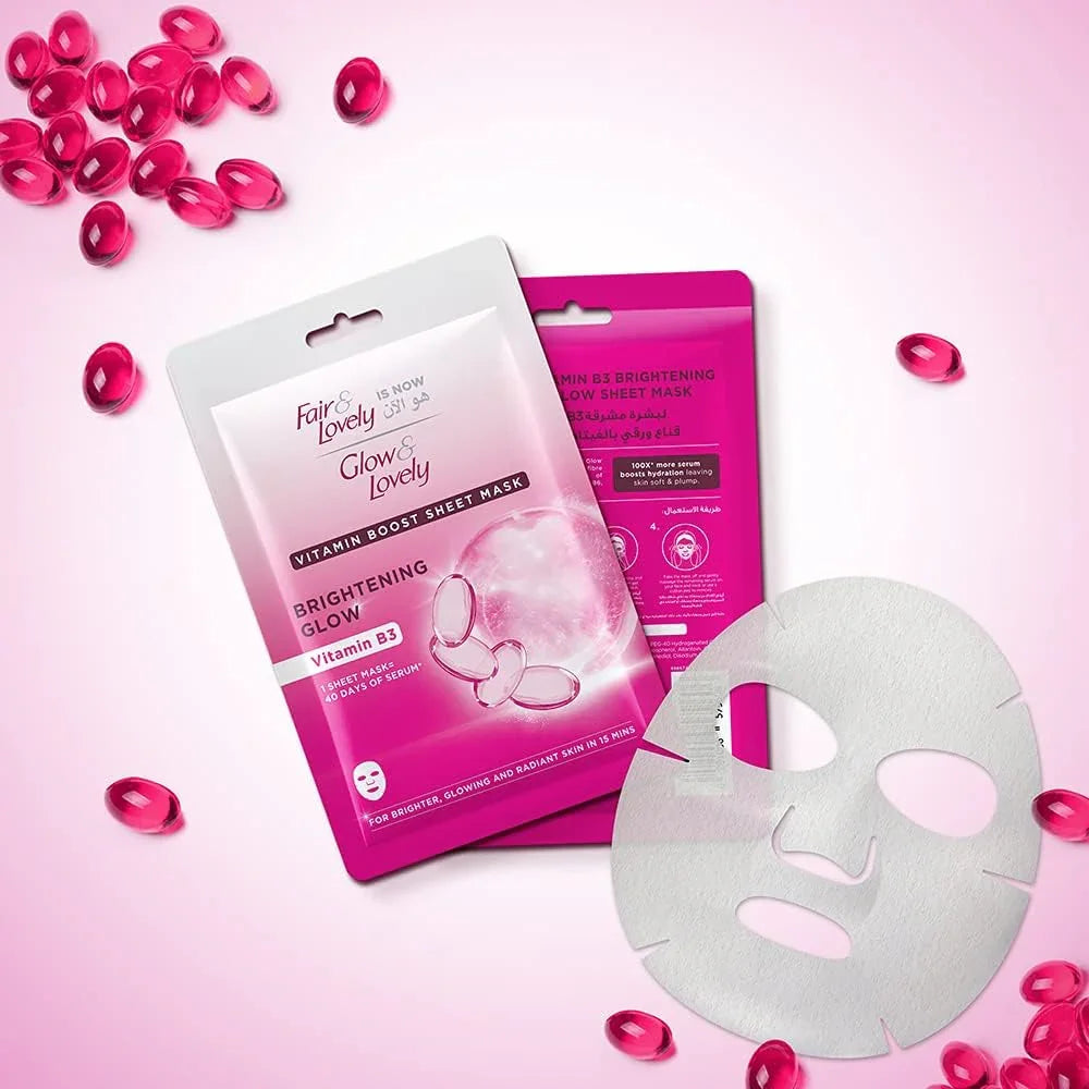 قناع ورقي لتفتيح البشرة بفيتامين B3 من Glow &amp; Lovely - 20 جم
