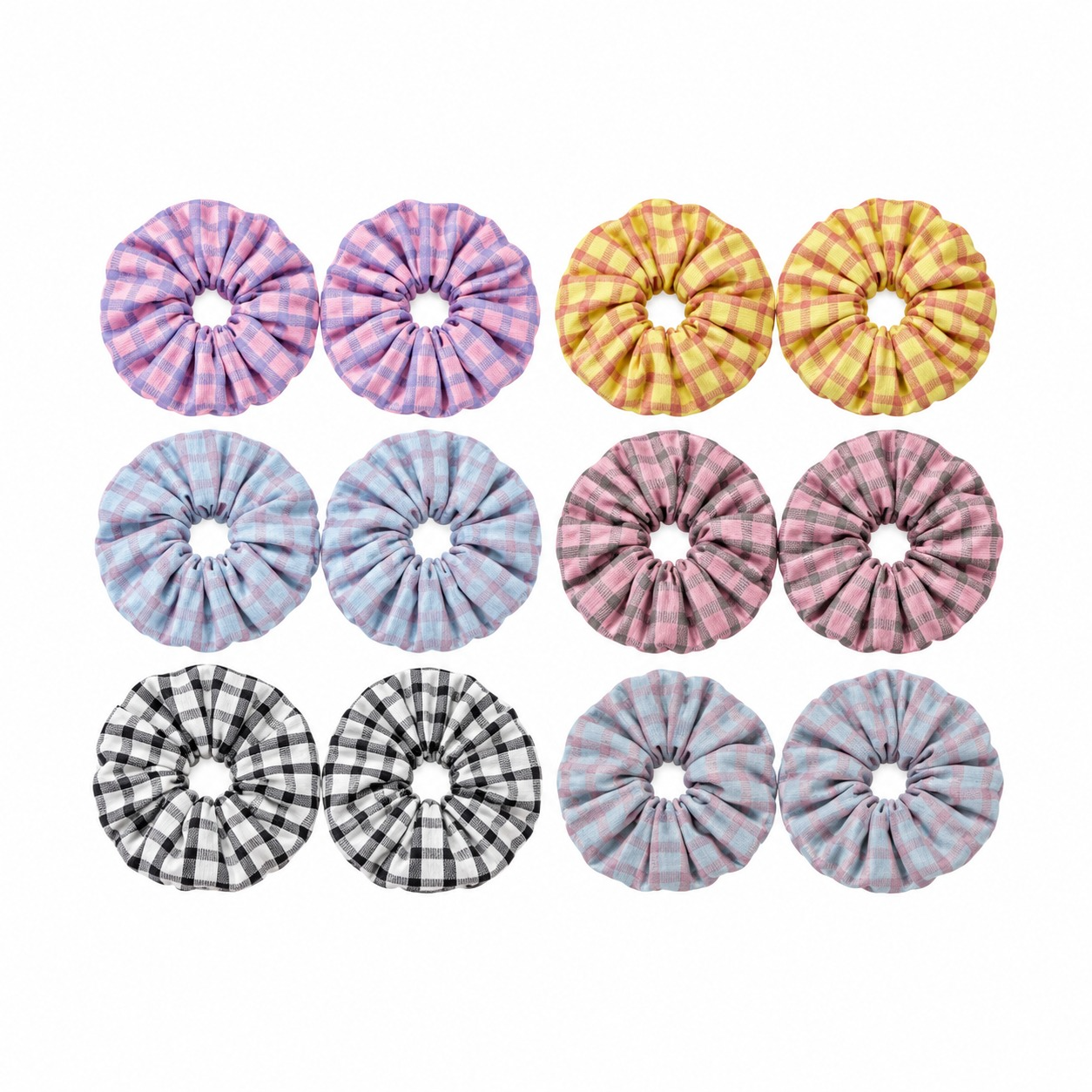 Women’s Multicolour Checked Hair Scrunchies - 12 Pcs