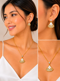 Women's Ivory Fan Crystal Necklace & Earrings Jewelry Set - FJ245
