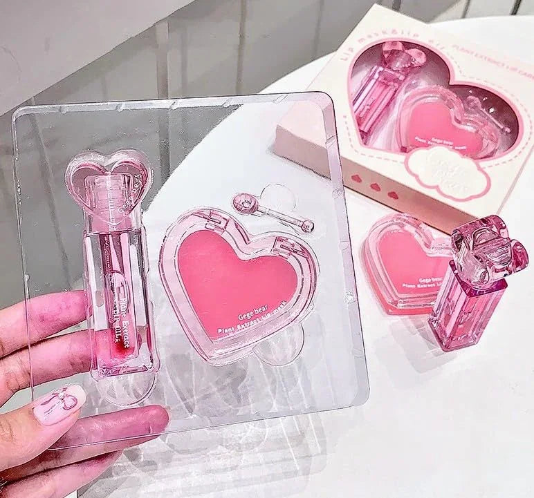 Gege Bear Plant Extract Lip Care Set Lip Mask & Lip Oil
