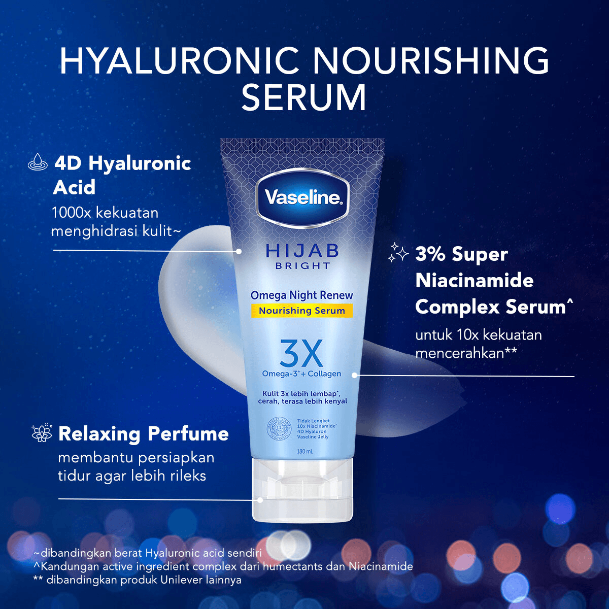 Vaseline Hijab Bright Omega Night Renew Nourishing Serum - 180ml