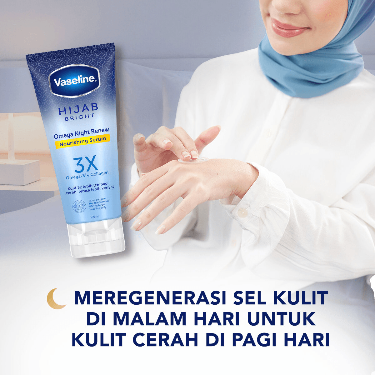 Vaseline Hijab Bright Omega Night Renew Nourishing Serum - 180ml