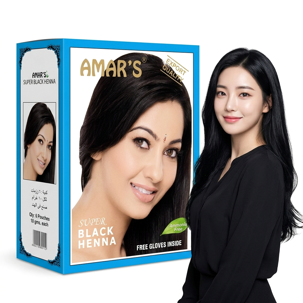 Amar's Herbal Henna Hair Color Super Black - 6 Pcs × 10g