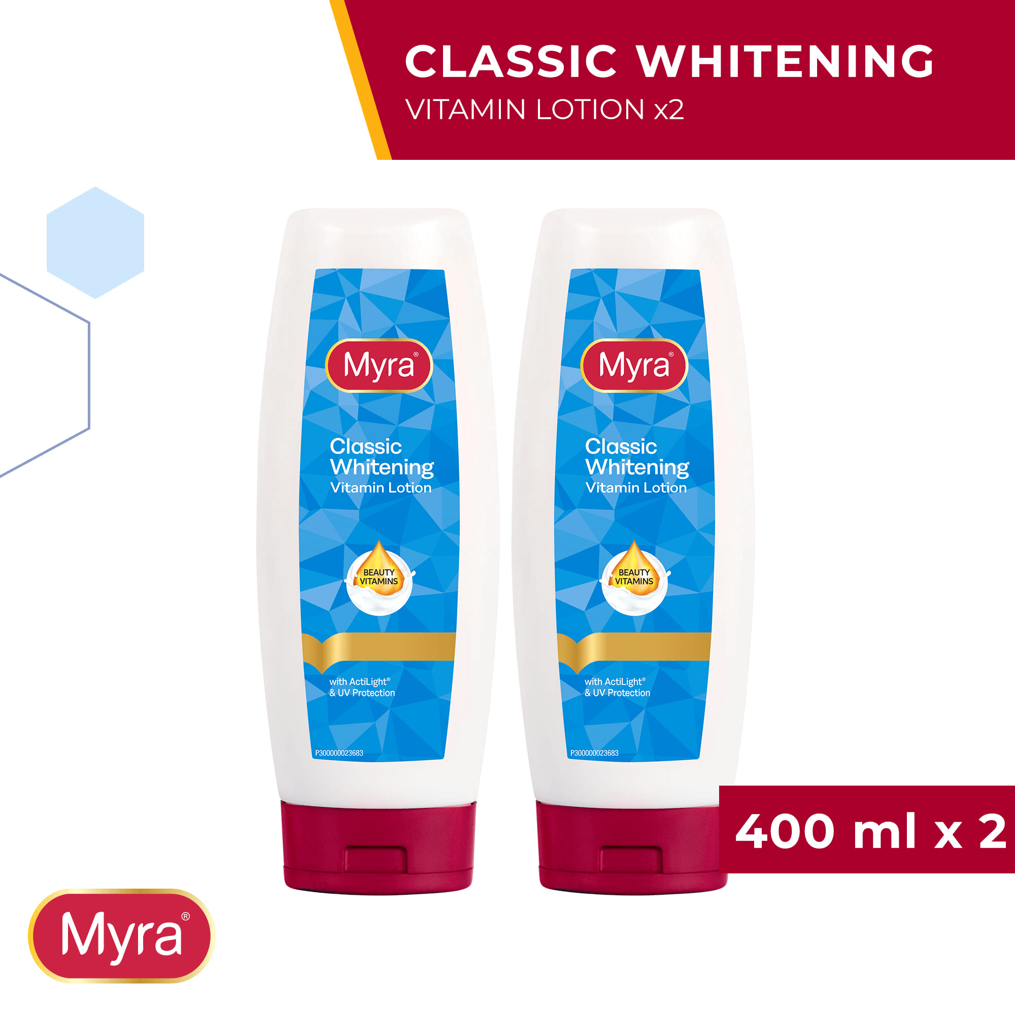 Myra Classic Whitening Vitamin Lotion - 200ml × 2 Pcs (Offer)