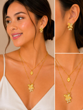 Korean Golden Blossom Necklace & Earrings Jewelry Set - FJ246