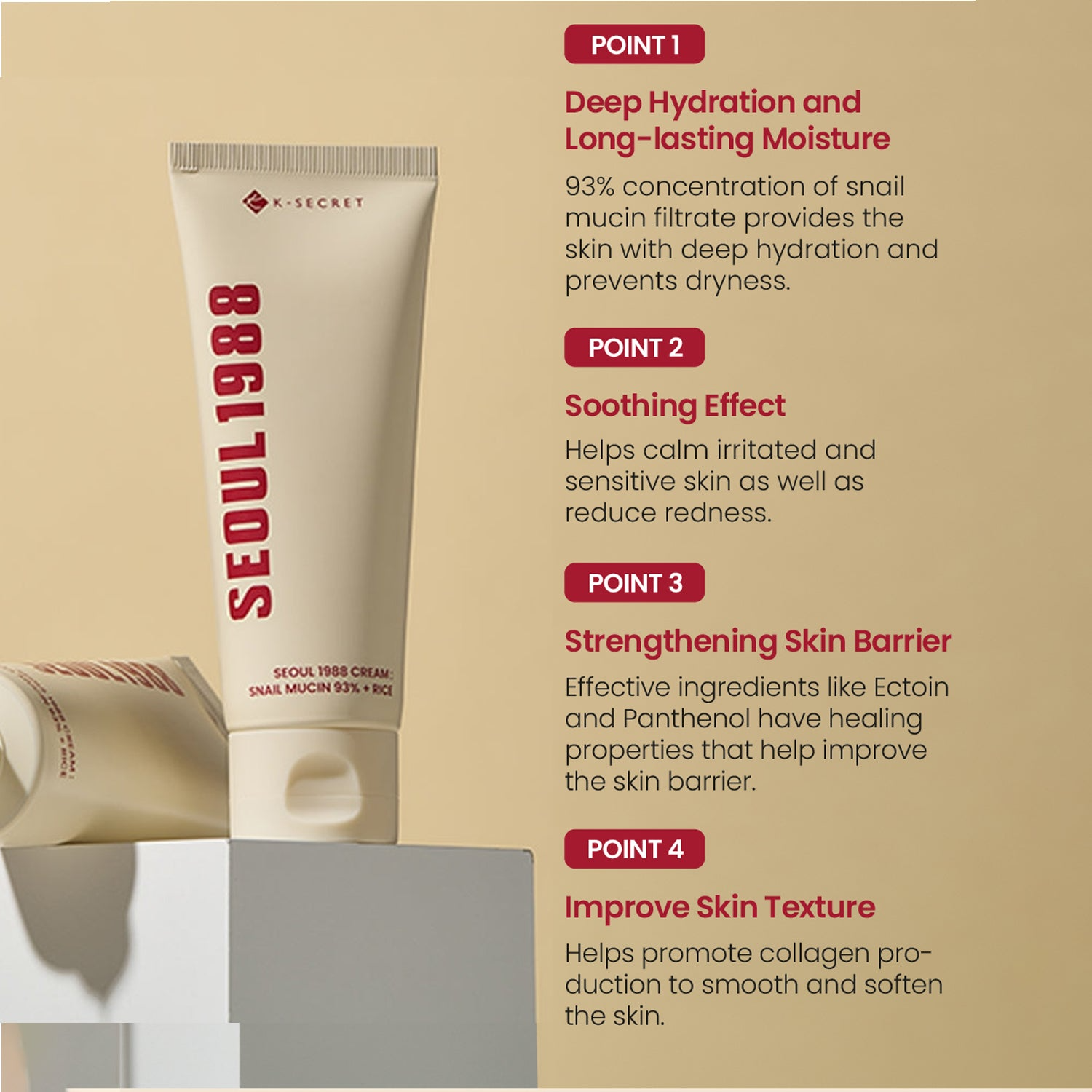 K-Secret Seoul 1988 Cream Snail Mucin 93% + Rice - 100ml
