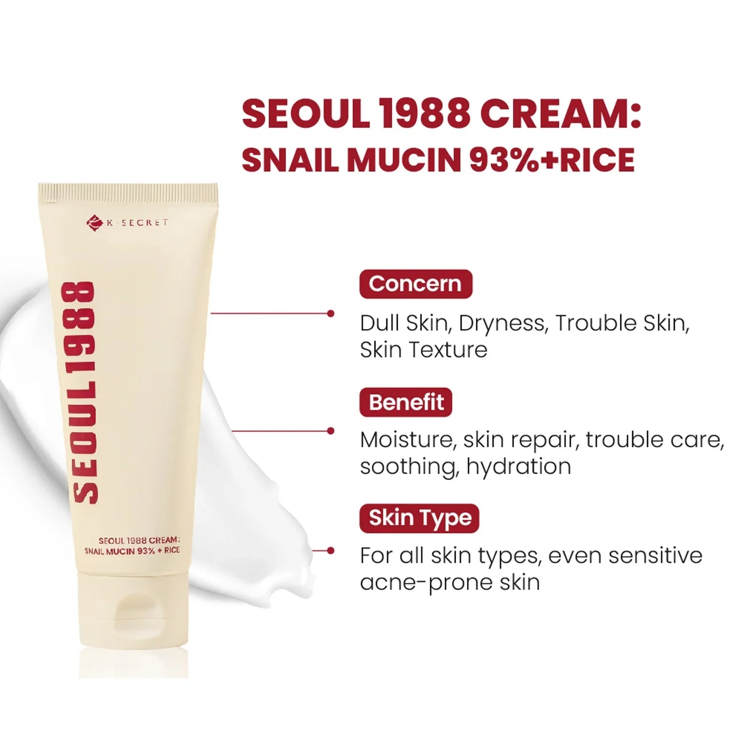 K-Secret Seoul 1988 Cream Snail Mucin 93% + Rice - 100ml