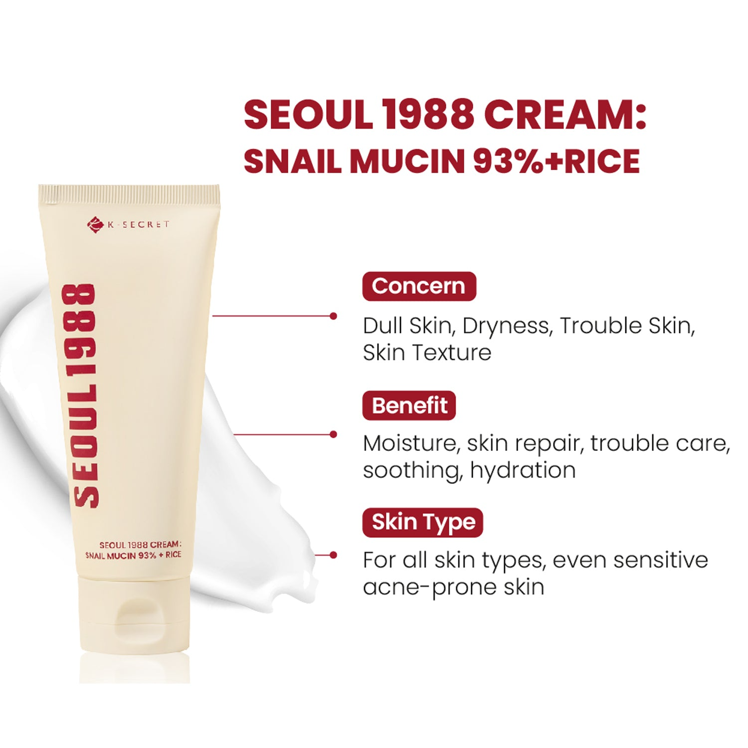 K-Secret Seoul 1988 Cream Snail Mucin 93% + Rice - 100ml
