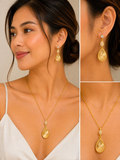 Korean Sunray Teardrop Necklace & Earrings Jewelry Set - FJ247