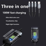 Transparent Chip 100W 3 In 1 Fast Charging Cable