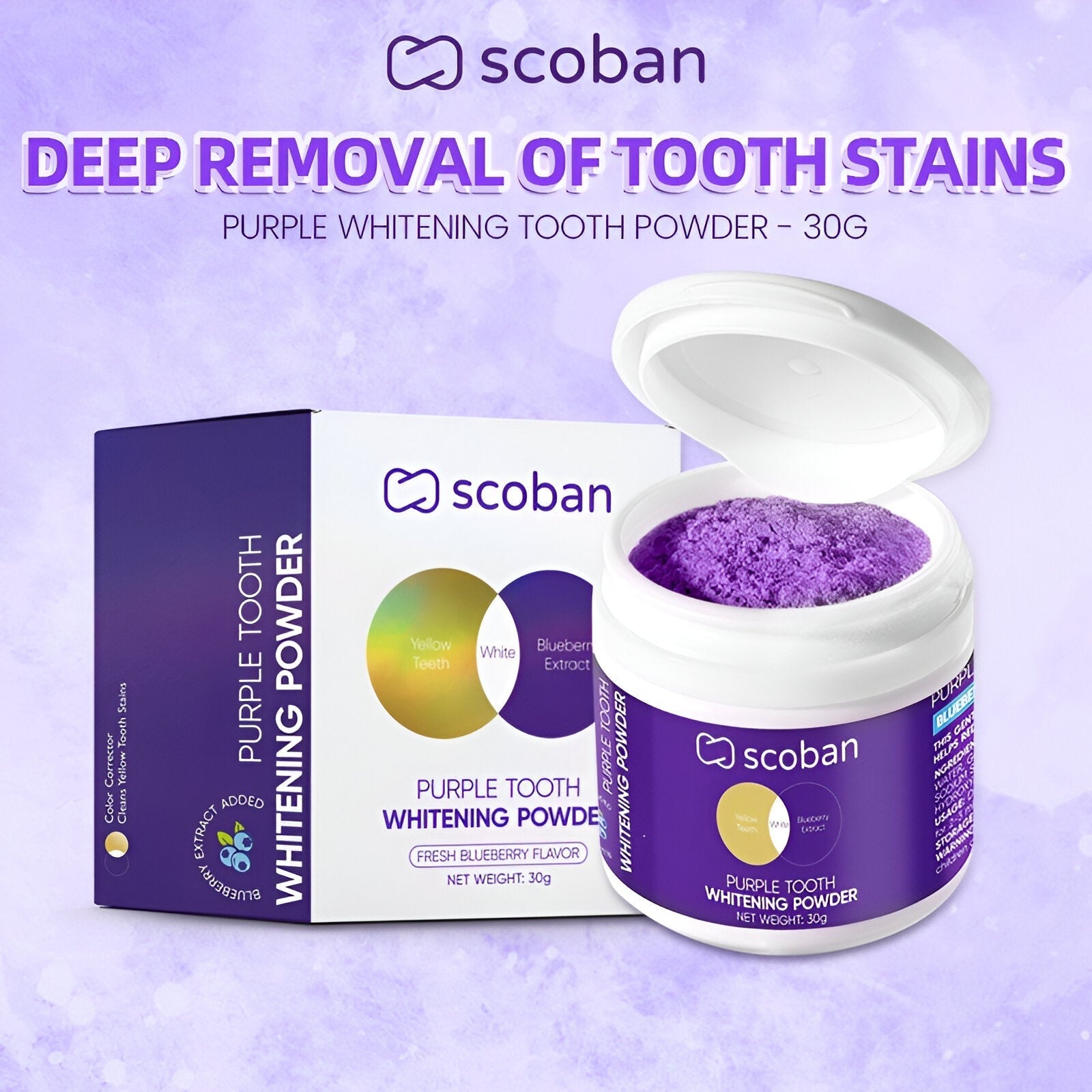 Scoban Purple Tooth Brightening Powder Fresh Blueberry - 30g