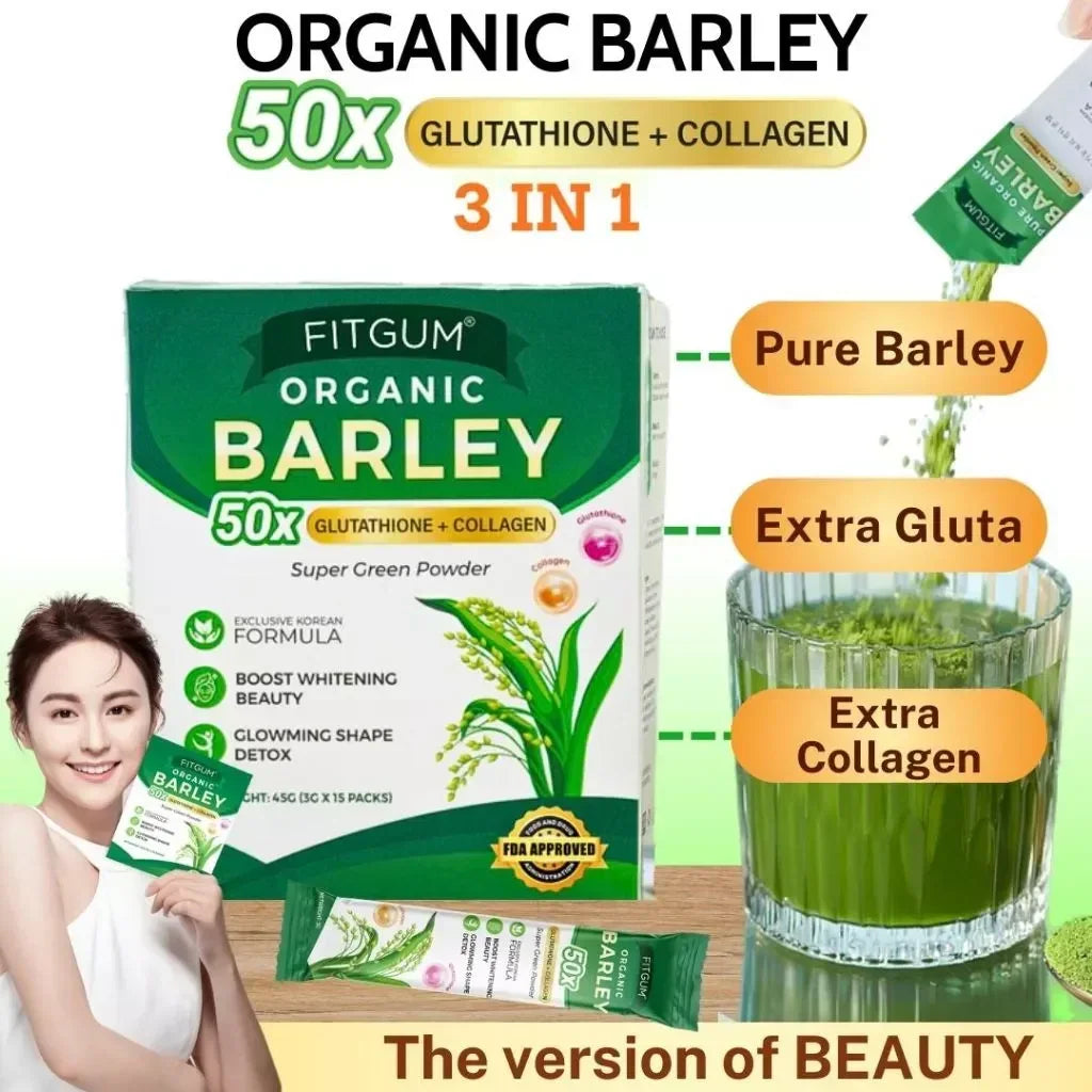 Fitgum Organic Barley Super Green Powder - 3g × 15 Packs