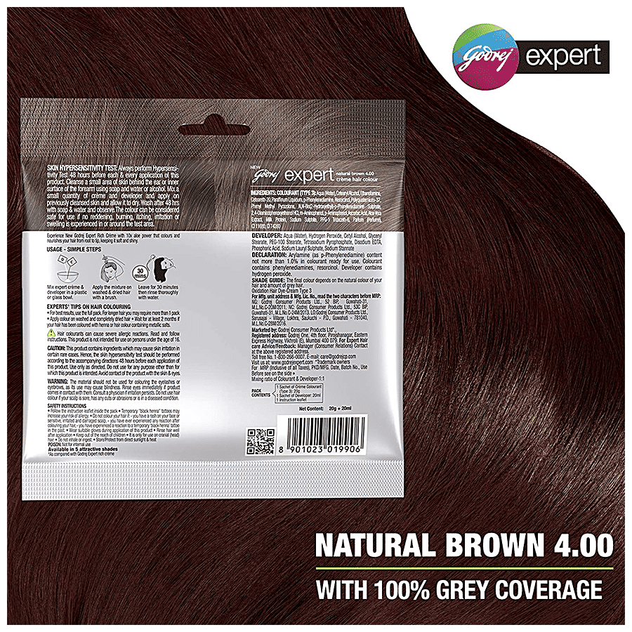 Godrej Expert Rich Creme Hair Color Natural Brown 4.00 - 20ml + 20ml