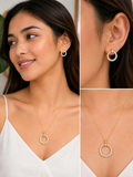 Women’s Crystal Circle Necklace & Earrings Set Jewelry Set - FJ249