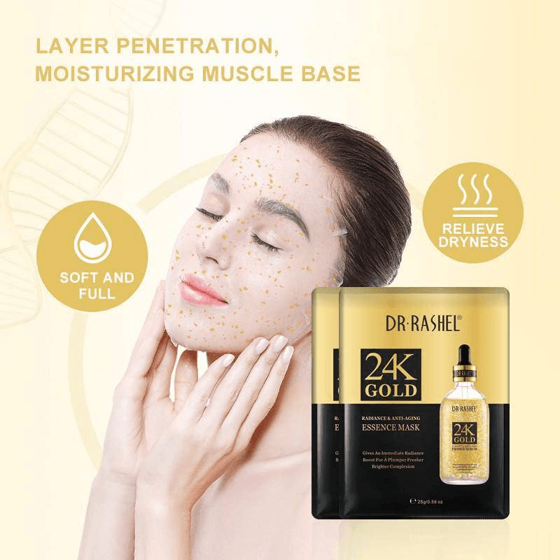 Dr.Rashel 24K Gold Radiance & Anti-Aging Essence Mask - 5 Pcs × 25g - Pinoyhyper