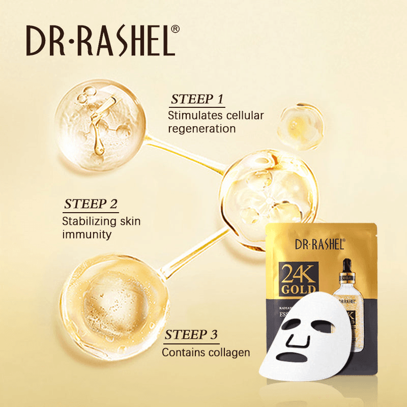 Dr.Rashel 24K Gold Radiance & Anti-Aging Essence Mask - 5 Pcs × 25g - Pinoyhyper