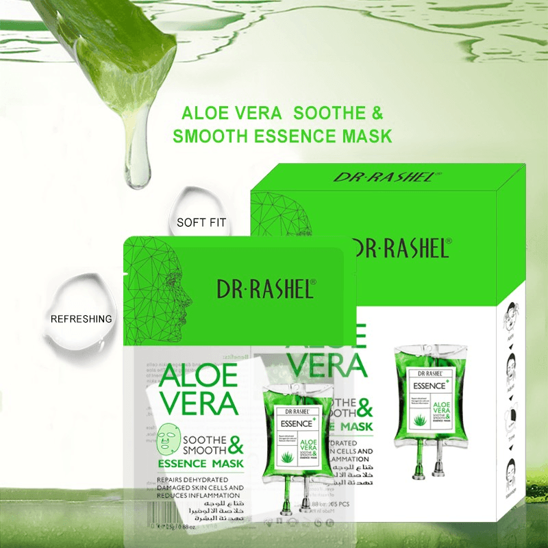 Dr.Rashel Aloe Vera Soothe & Smooth Essence Mask - 5 Pcs × 25g - Pinoyhyper