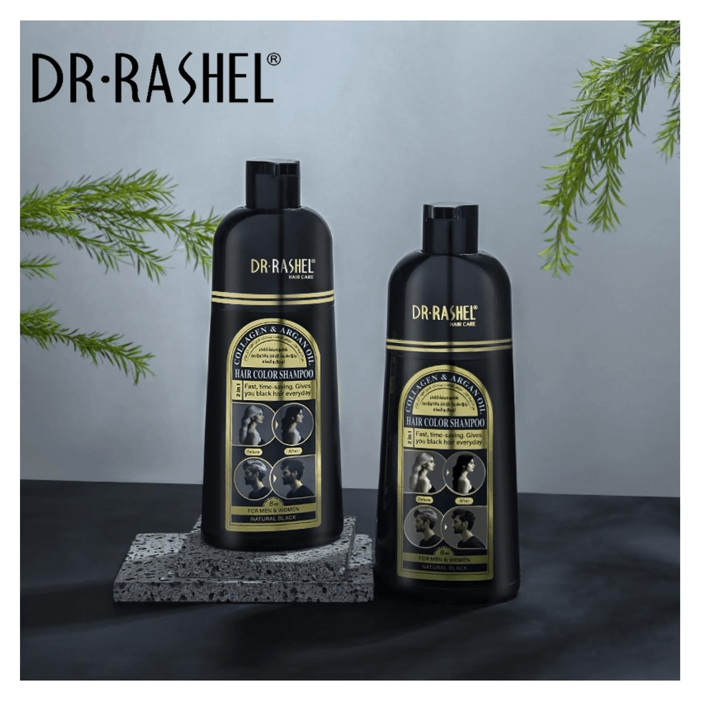 Dr.Rashel Collagen & Argan Oil Hair Color Shampoo Natural Black - 400ml