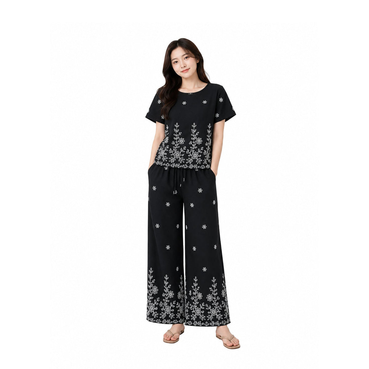 Floral Embroidered Co-ord Set - T-0679