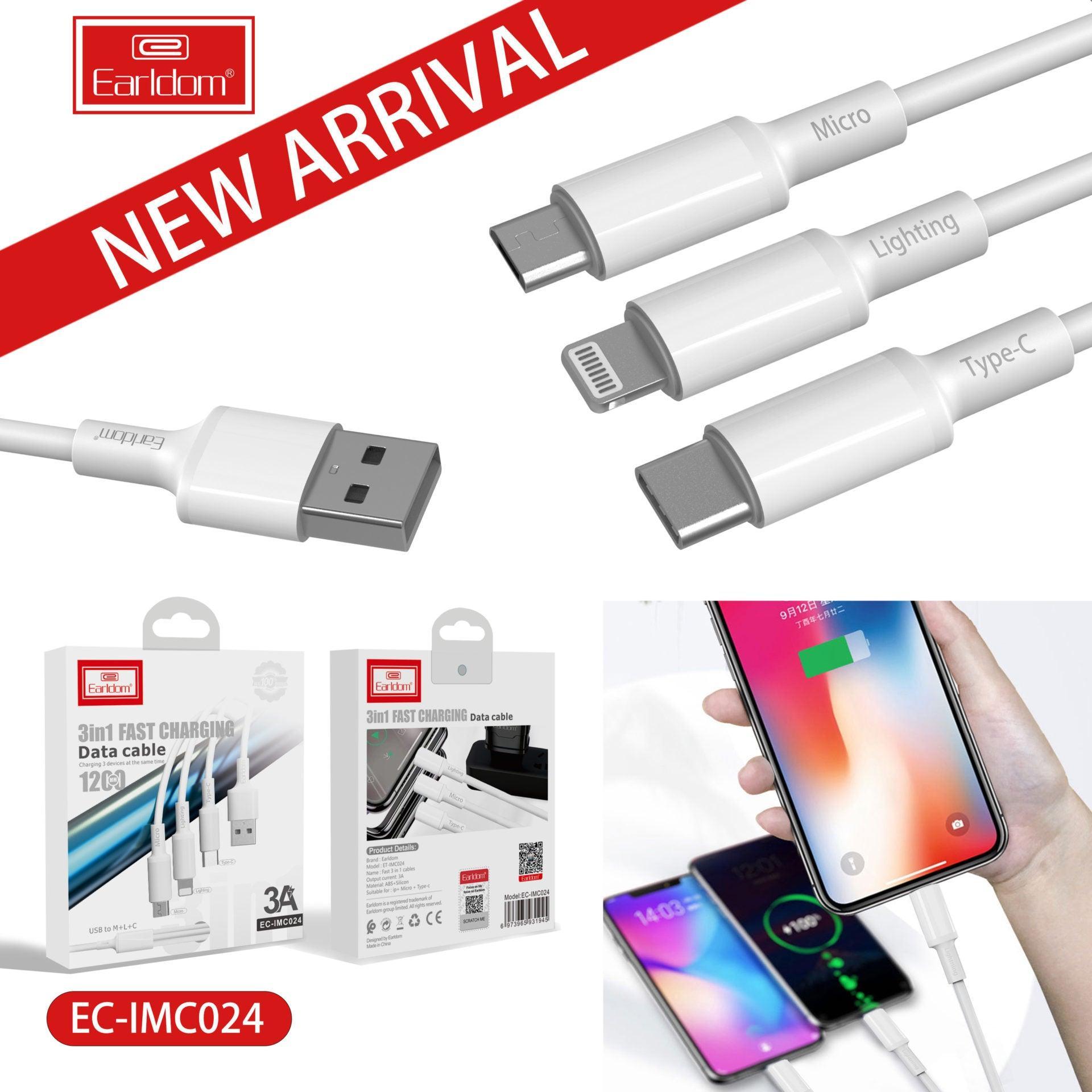 Earldom 3 in1 Fast Charging Cable EC-IMC024 - Pinoyhyper