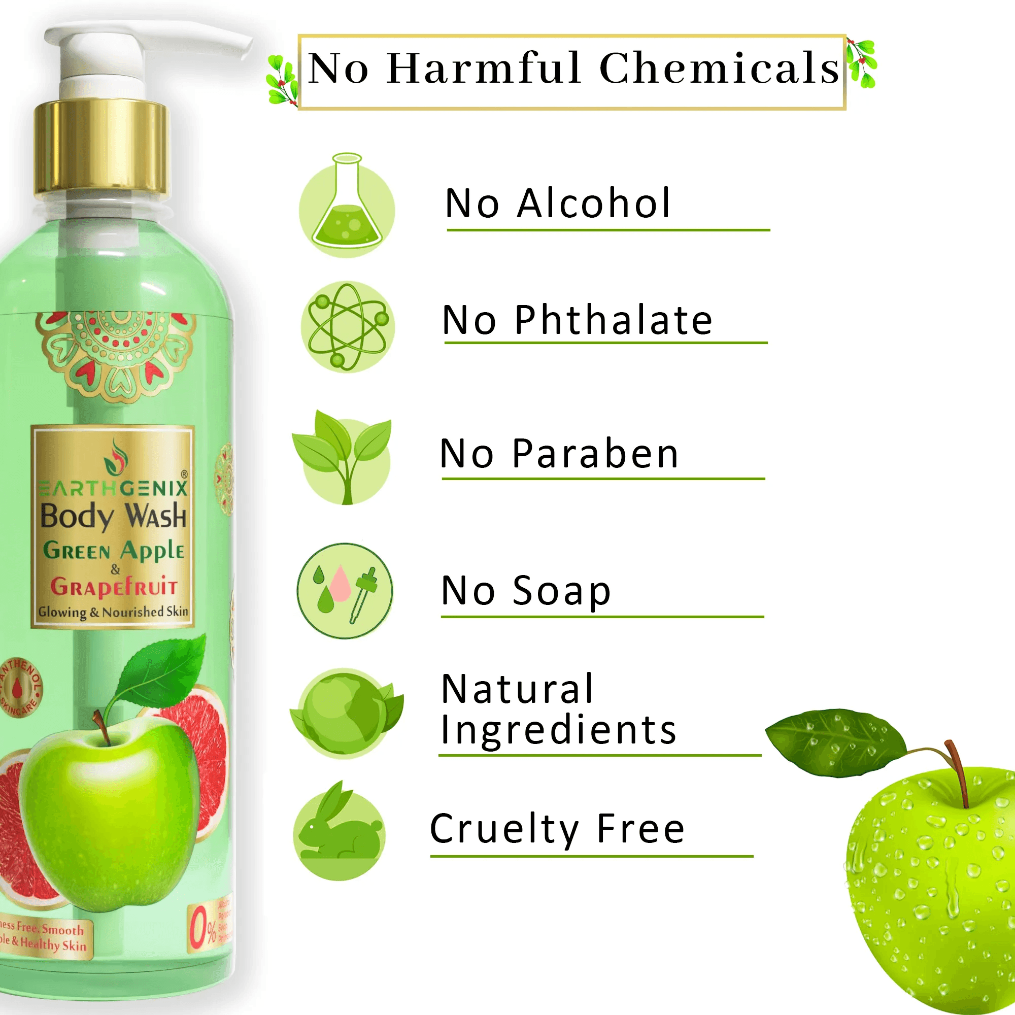 Earth Genix Body Wash Green Apple & Grape Fruit - 300ml - Pinoyhyper