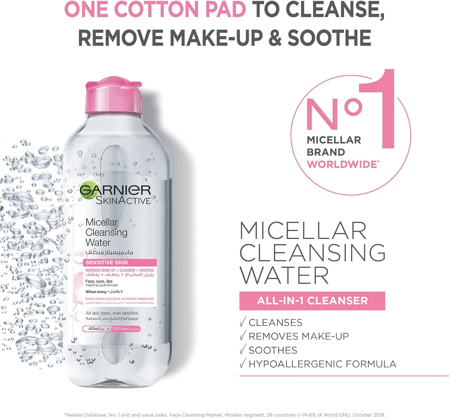 Garnier Skin Active Micellar Cleansing Water with Cotton Pad - 400ml Value Pack - Pinoyhyper