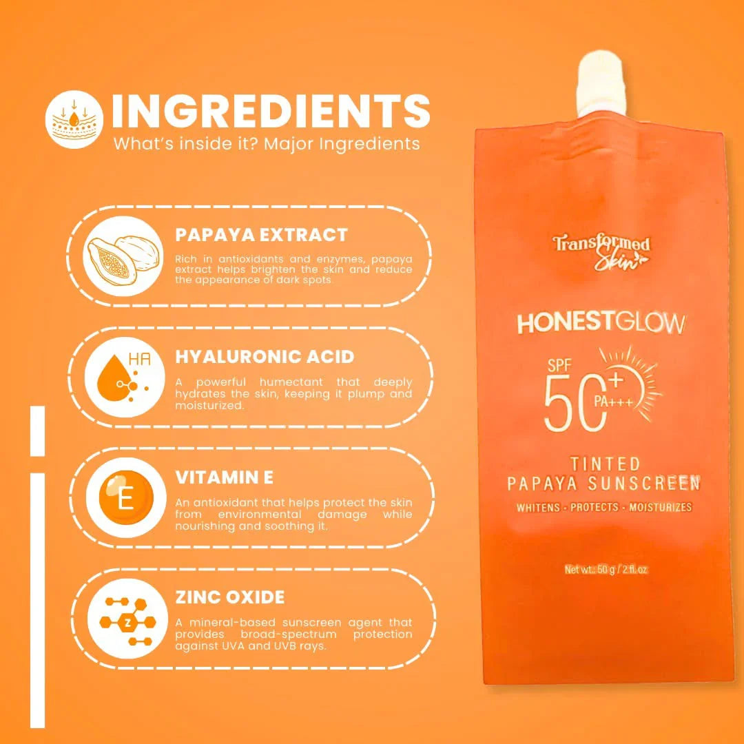 Honest Glow Tinted Papaya Sunscreen SPF 50 PA+++ - 50g