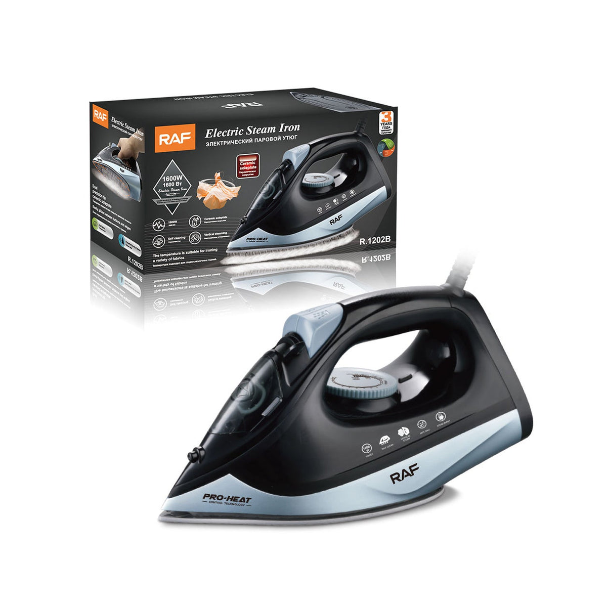 RAF Heat 1600W Electric Stream Iron Box - R1202B