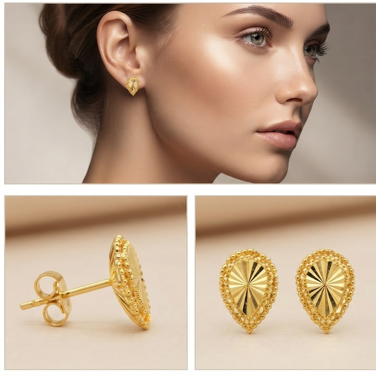 Gold-Plated Teardrop Stud Earring - 146