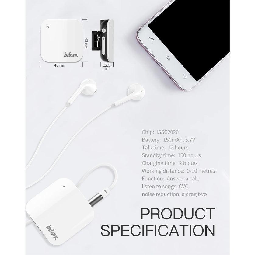 inkax Bluetooth Headset White-Collar HP-12 - Pinoyhyper