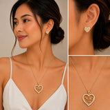 Crystal Gold Heart  Necklace & Earring Jewelry Set - FJ261