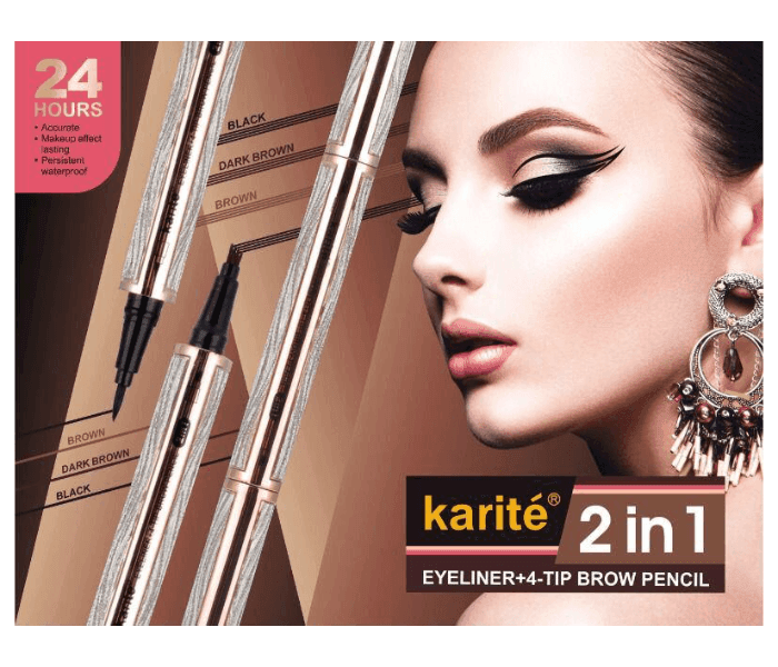 Karite 2 in 1 Black Eyeliner with 4-Tip Brown Eyebrow Pen Pencil - Pinoyhyper