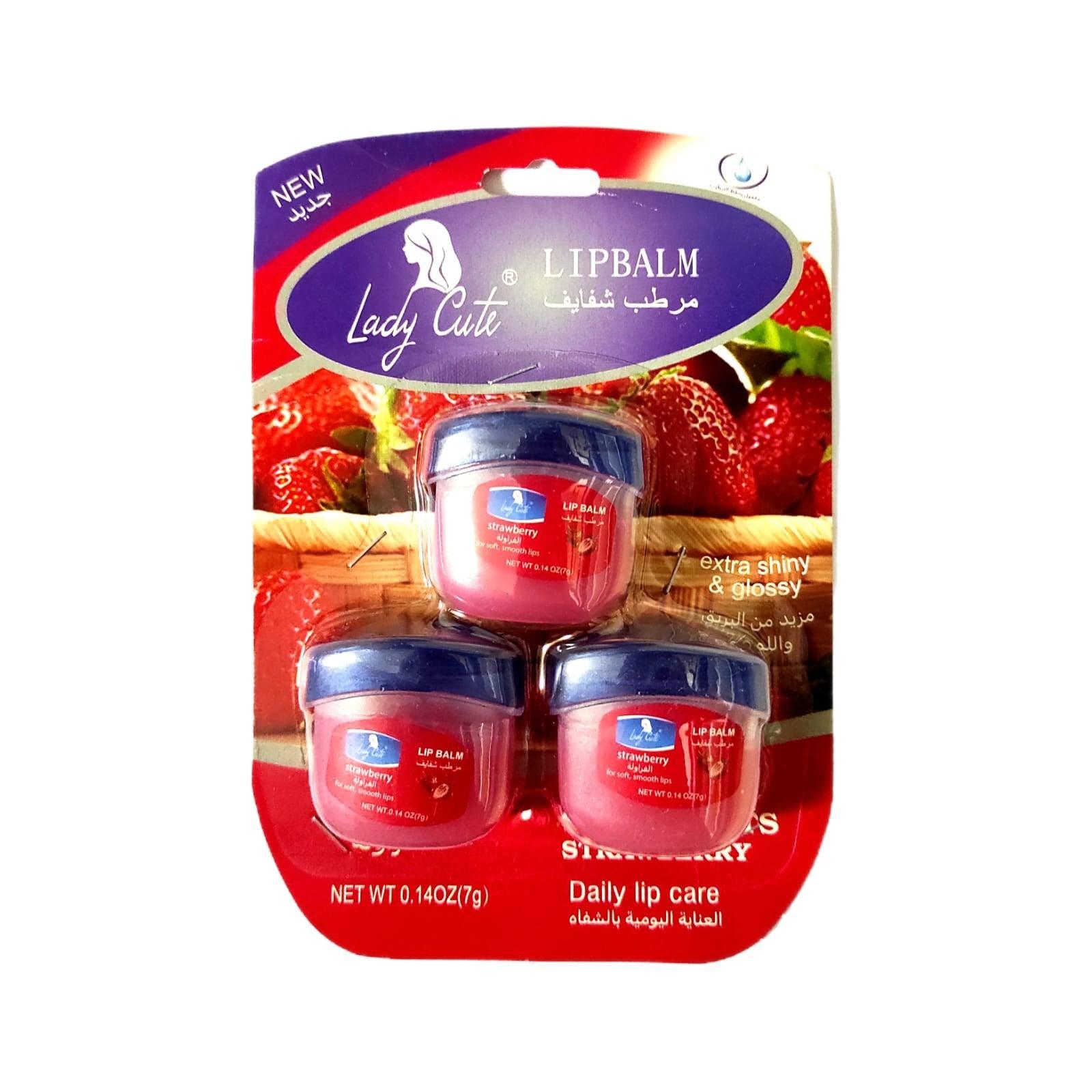 Lady Cute Strawberry Lip Balm - 3Pcs × 7g - Pinoyhyper