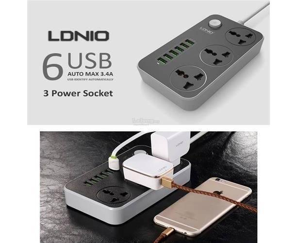 Ldnio 6 USB Ports and 3 Power Socket Extension - 2M - Pinoyhyper