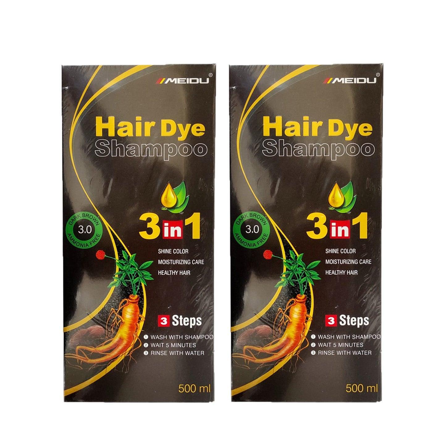 Meidu Hair Dye Shampoo 3 in 1 ( 3.0 Dark Brown ) - 2 × 500ml (Offer) - Pinoyhyper