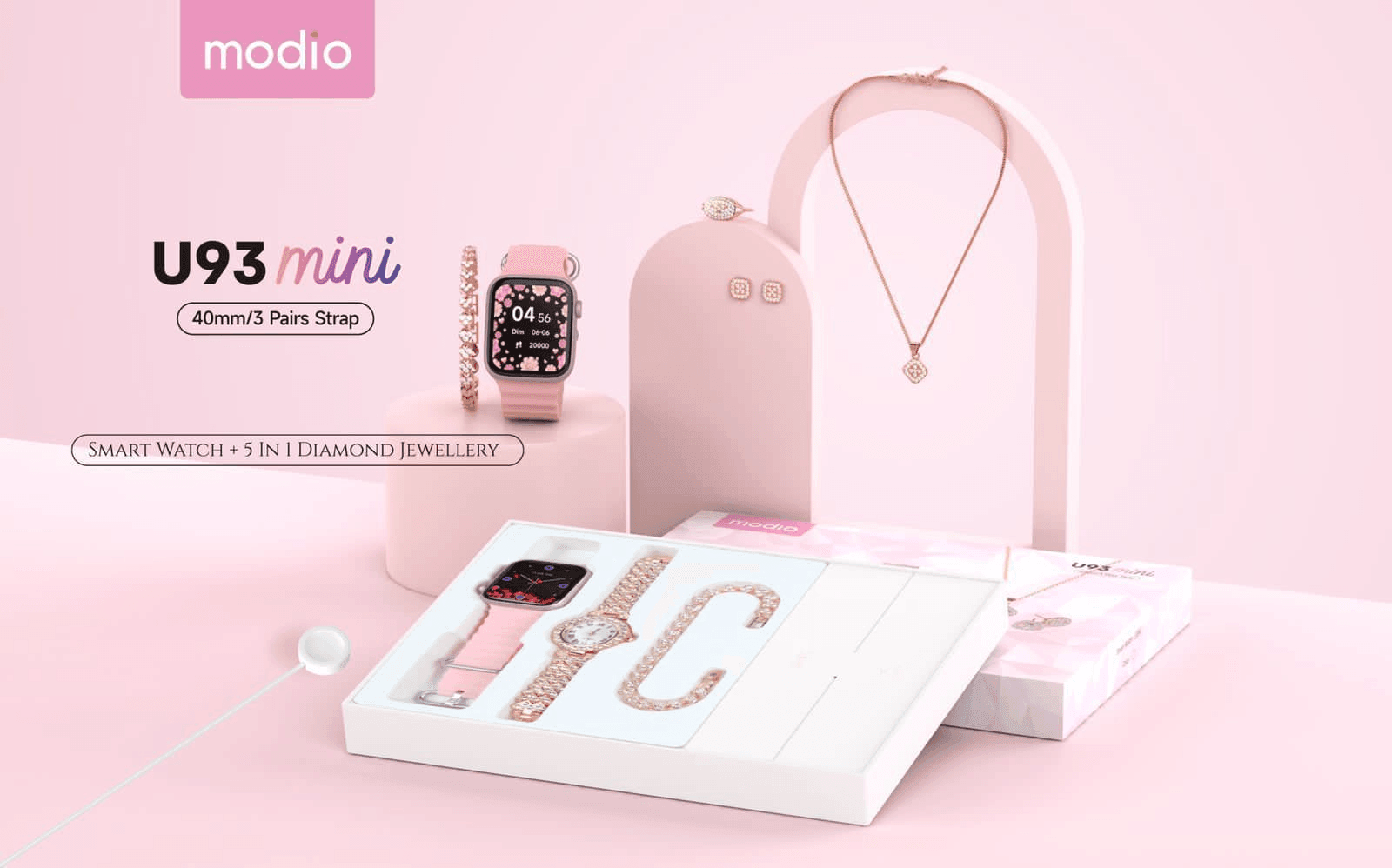 Modio U93 Mini Smart Watch With 5 In 1 Diamond Jewelry - Pinoyhyper