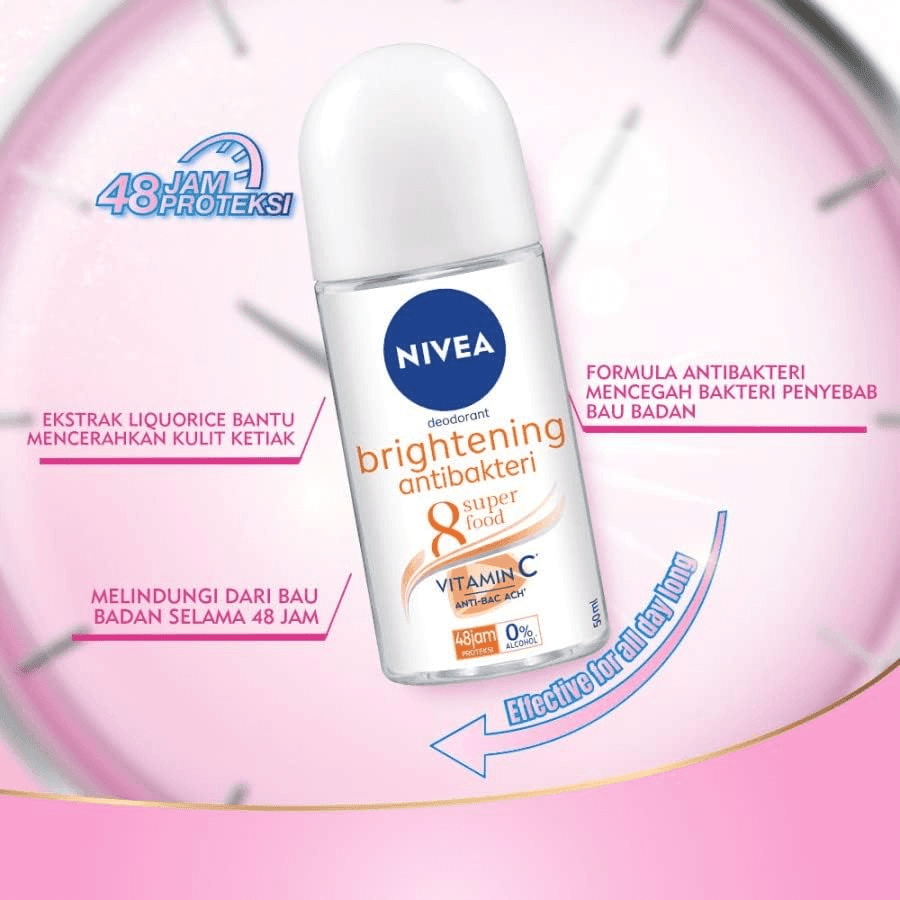 NIVEA Antiperspirant Brightening Antibakteri 48H Deo - 50ml - Pinoyhyper