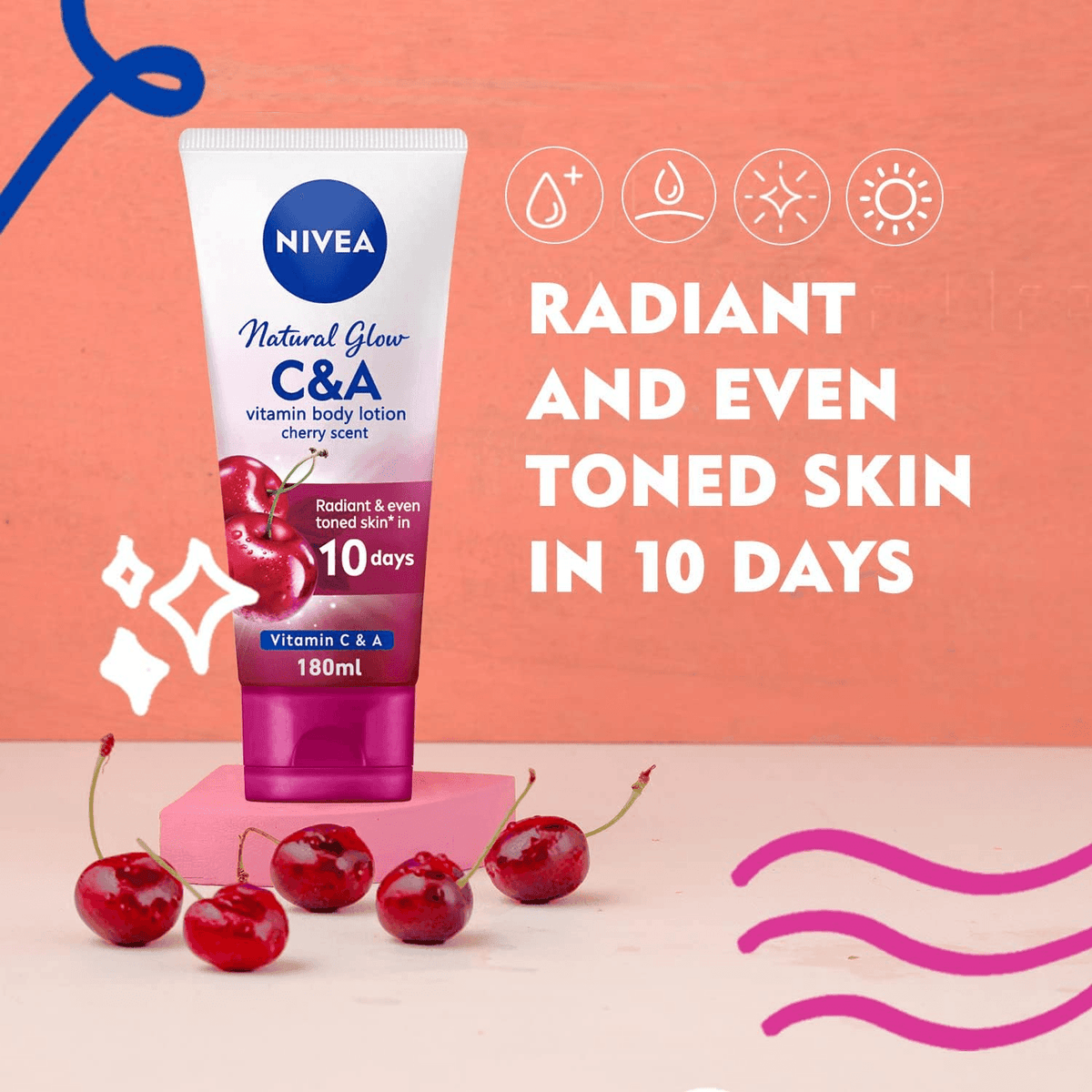 NIVEA Body Lotion Vitamin C & A Natural Glow Cherry Scent - 180ml - Pinoyhyper