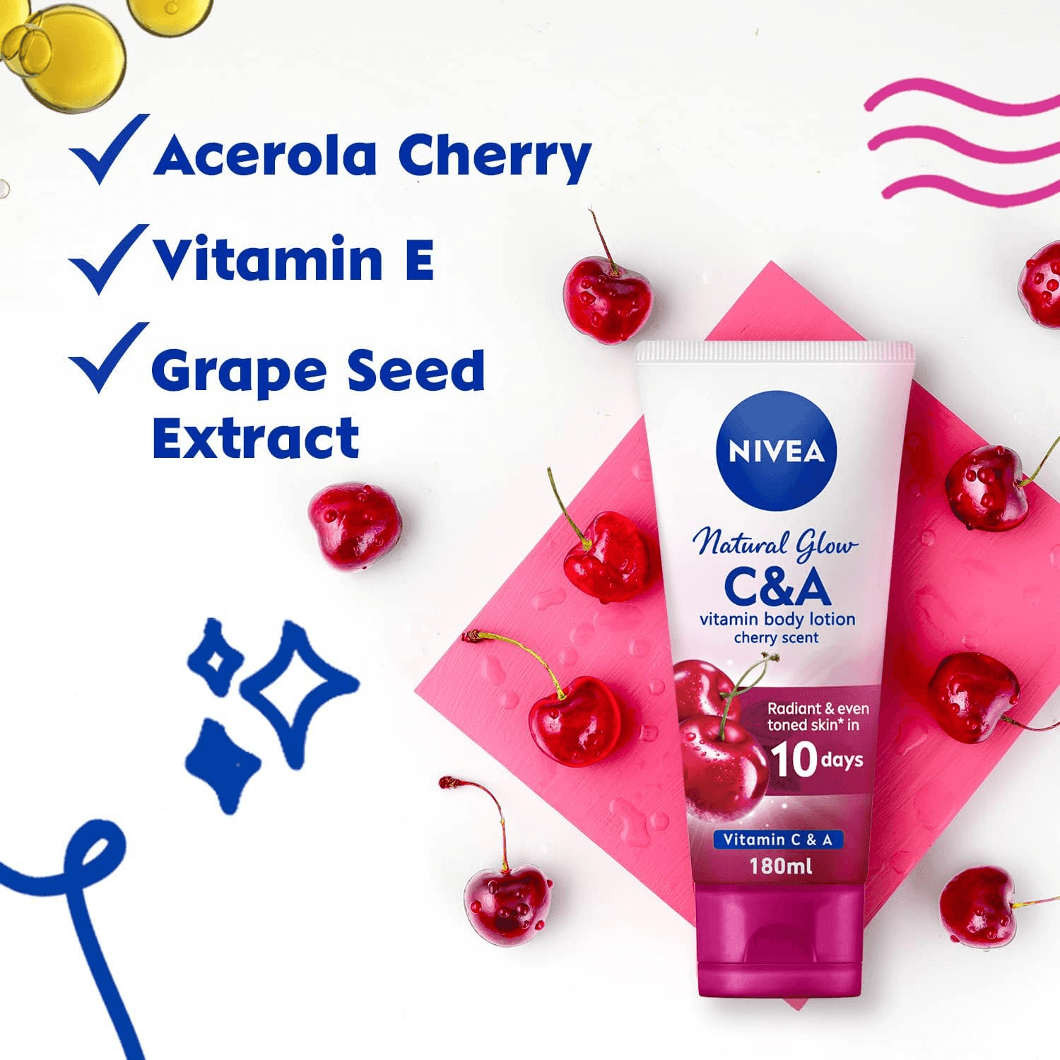 NIVEA Body Lotion Vitamin C & A Natural Glow Cherry Scent - 180ml - Pinoyhyper