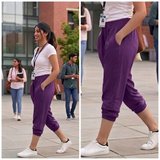 Women's Casual Cropped Harem Joggers with Pockets - 00065#