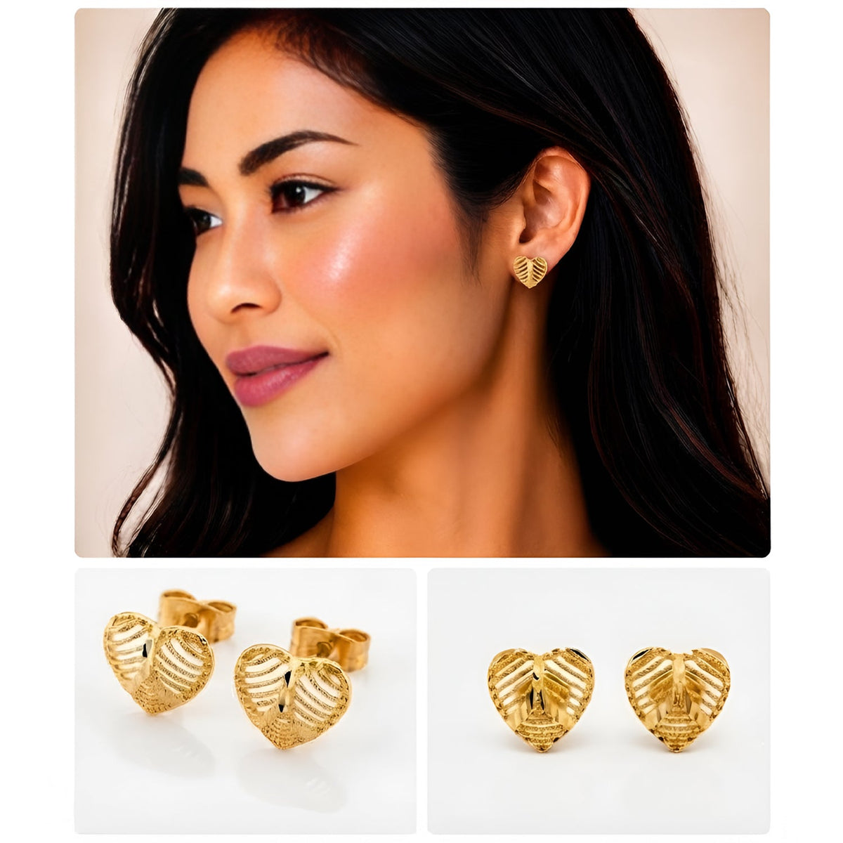 Gold Heart Shaped Stud Earring - 141