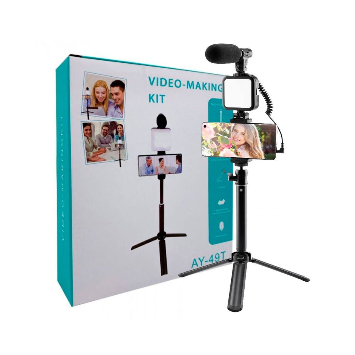 Professional Video Making Kit For Tripod, LED Light & Microphone Set - AY-49T